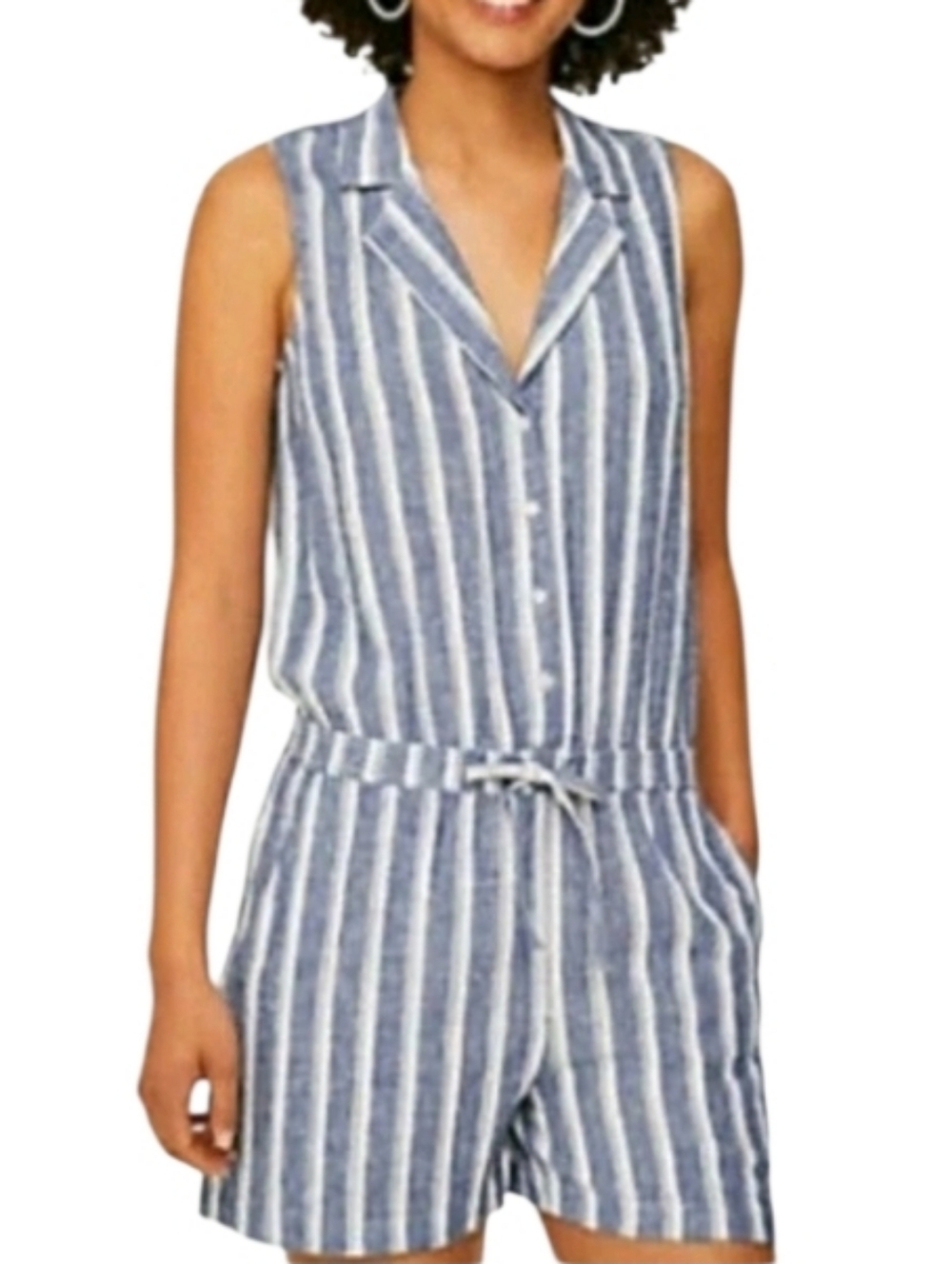 NWT Loft Blue and White Striped Sleeveless Linen Romper